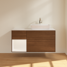 Тумба под раковину Villeroy & Boch Finion 120х50,1 см с подсветкой МДФ шпон грецкого ореха/стекло белое матовое F801MTGN