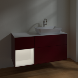 Тумба под раковину Villeroy & Boch Finion 120х50,1 см с подсветкой МДФ пион матовый лак/стекло белое матовое F801MTHB