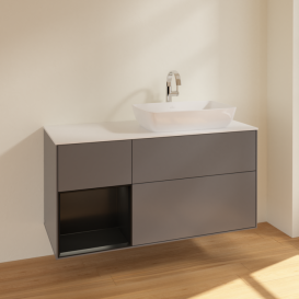 Тумба под раковину Villeroy & Boch Finion 120х50,1 см с подсветкой МДФ антрацит матовый лак/стекло белое матовое F801PDGK