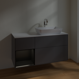 Тумба под раковину Villeroy & Boch Finion 120х50,1 см с подсветкой МДФ антрацит матовый лак/стекло белое матовое F801PDGK