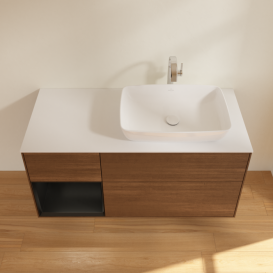 Тумба под раковину Villeroy & Boch Finion 120х50,1 см с подсветкой МДФ шпон грецкого ореха/стекло белое матовое F801PDGN