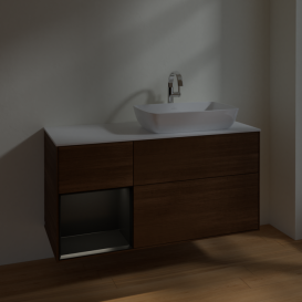 Тумба под раковину Villeroy & Boch Finion 120х50,1 см с подсветкой МДФ шпон грецкого ореха/стекло белое матовое F801PDGN