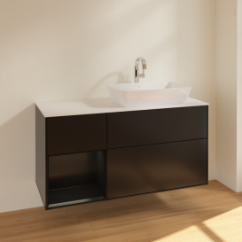 Тумба под раковину Villeroy & Boch Finion 120х50,1 см с подсветкой МДФ черный матовый лак/стекло белое матовое F801PDPD