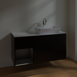 Тумба под раковину Villeroy & Boch Finion 120х50,1 см с подсветкой МДФ черный матовый лак/стекло белое матовое F801PDPD