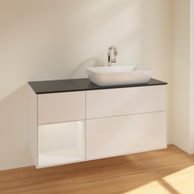 Тумба под раковину Villeroy & Boch Finion 120х50,1 см с подсветкой МДФ глянцевый белый лак/стекло черное матовое F802GFGF