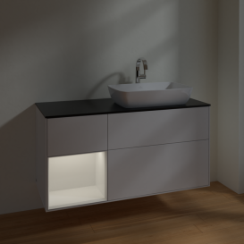 Тумба под раковину Villeroy & Boch Finion 120х50,1 см с подсветкой МДФ глянцевый белый лак/стекло черное матовое F802GFGF