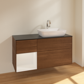 Тумба под раковину Villeroy & Boch Finion 120х50,1 см с подсветкой МДФ шпон грецкого ореха/стекло черное матовое F802GFGN