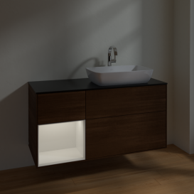 Тумба под раковину Villeroy & Boch Finion 120х50,1 см с подсветкой МДФ шпон грецкого ореха/стекло черное матовое F802GFGN