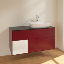 Тумба под раковину Villeroy & Boch Finion 120х50,1 см с подсветкой МДФ пион матовый лак/стекло черное матовое F802GFHB