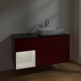 Тумба под раковину Villeroy & Boch Finion 120х50,1 см с подсветкой МДФ пион матовый лак/стекло черное матовое F802GFHB