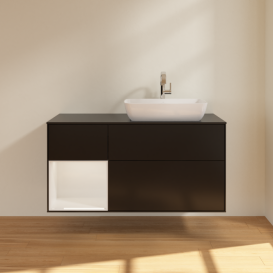 Тумба под раковину Villeroy & Boch Finion 120х50,1 см с подсветкой МДФ черный матовый лак/стекло черное матовое F802GFPD