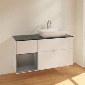 Тумба под раковину Villeroy & Boch Finion 120х50,1 см с подсветкой МДФ глянцевый белый лак/стекло черное матовое F802GKGF