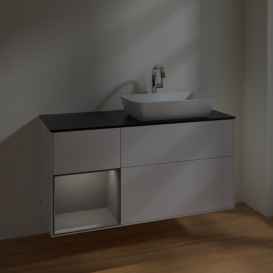 Тумба под раковину Villeroy & Boch Finion 120х50,1 см с подсветкой МДФ глянцевый белый лак/стекло черное матовое F802GKGF