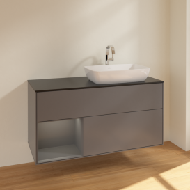 Тумба под раковину Villeroy & Boch Finion 120х50,1 см с подсветкой МДФ антрацит матовый лак/стекло черное матовое F802GKGK