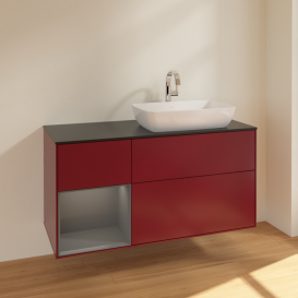 Тумба под раковину Villeroy & Boch Finion 120х50,1 см с подсветкой МДФ пион матовый лак/стекло черное матовое F802GKHB