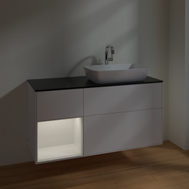 Тумба под раковину Villeroy & Boch Finion 120х50,1 см с подсветкой МДФ белый матовый лак/стекло черное матовое F802GFMT