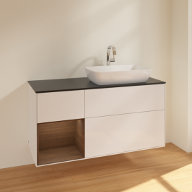 Тумба под раковину Villeroy & Boch Finion 120х50,1 см с подсветкой МДФ глянцевый белый лак/стекло черное матовое F802GNGF