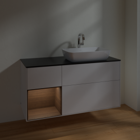 Тумба под раковину Villeroy & Boch Finion 120х50,1 см с подсветкой МДФ глянцевый белый лак/стекло черное матовое F802GNGF