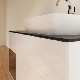 Тумба под раковину Villeroy & Boch Finion 120х50,1 см с подсветкой МДФ глянцевый белый лак/стекло черное матовое F802GNGF