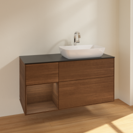 Тумба под раковину Villeroy & Boch Finion 120х50,1 см с подсветкой МДФ шпон грецкого ореха/стекло черное матовое F802GNGN