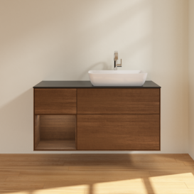 Тумба под раковину Villeroy & Boch Finion 120х50,1 см с подсветкой МДФ шпон грецкого ореха/стекло черное матовое F802GNGN