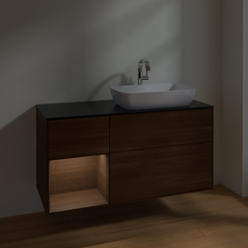 Тумба под раковину Villeroy & Boch Finion 120х50,1 см с подсветкой МДФ шпон грецкого ореха/стекло черное матовое F802GNGN