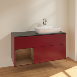 Тумба под раковину Villeroy & Boch Finion 120х50,1 см с подсветкой МДФ пион матовый лак/стекло черное матовое F802GNHB