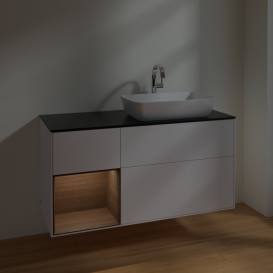 Тумба под раковину Villeroy & Boch Finion 120х50,1 см с подсветкой МДФ белый матовый лак/стекло черное матовое F802GNMT