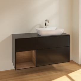 Тумба под раковину Villeroy & Boch Finion 120х50,1 см с подсветкой МДФ черный матовый лак/стекло черное матовое F802GNPD