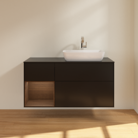 Тумба под раковину Villeroy & Boch Finion 120х50,1 см с подсветкой МДФ черный матовый лак/стекло черное матовое F802GNPD