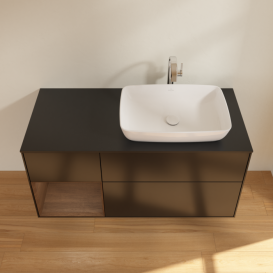 Тумба под раковину Villeroy & Boch Finion 120х50,1 см с подсветкой МДФ черный матовый лак/стекло черное матовое F802GNPD