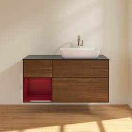 Тумба под раковину Villeroy & Boch Finion 120х50,1 см с подсветкой МДФ шпон грецкого ореха/стекло черное матовое F802HBGN