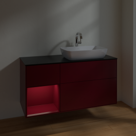 Тумба под раковину Villeroy & Boch Finion 120х50,1 см с подсветкой МДФ пион матовый лак/стекло черное матовое F802HBHB