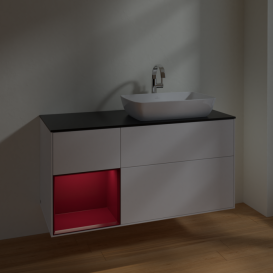 Тумба под раковину Villeroy & Boch Finion 120х50,1 см с подсветкой МДФ белый матовый лак/стекло черное матовое F802HBMT