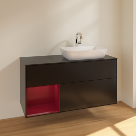 Тумба под раковину Villeroy & Boch Finion 120х50,1 см с подсветкой МДФ черный матовый лак/стекло черное матовое F802HBPD