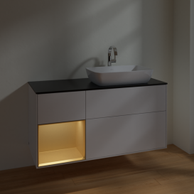 Тумба під раковину Villeroy & Boch Finion 120х50,1 см із підсвічуванням МДФ білий глянцевий лак/скло чорне матове F802HFGF