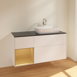 Тумба под раковину Villeroy & Boch Finion 120х50,1 см с подсветкой МДФ белый матовый лак/стекло черное матовое F802HFMT