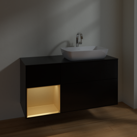 Тумба под раковину Villeroy & Boch Finion 120х50,1 см с подсветкой МДФ черный матовый лак/стекло черное матовое F802HFPD