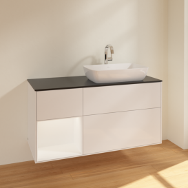 Тумба під раковину Villeroy & Boch Finion 120х50,1 см із підсвічуванням МДФ білий глянцевий лак/скло чорне матове F802MTGF