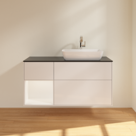 Тумба под раковину Villeroy & Boch Finion 120х50,1 см с подсветкой МДФ глянцевый белый лак/стекло черное матовое F802MTGF