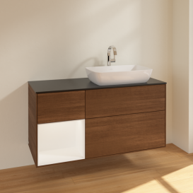 Тумба под раковину Villeroy & Boch Finion 120х50,1 см с подсветкой МДФ шпон грецкого ореха/стекло черное матовое F802MTGN