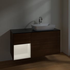 Тумба под раковину Villeroy & Boch Finion 120х50,1 см с подсветкой МДФ шпон грецкого ореха/стекло черное матовое F802MTGN