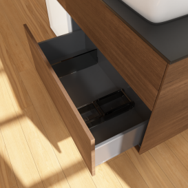 Тумба под раковину Villeroy & Boch Finion 120х50,1 см с подсветкой МДФ шпон грецкого ореха/стекло черное матовое F802MTGN