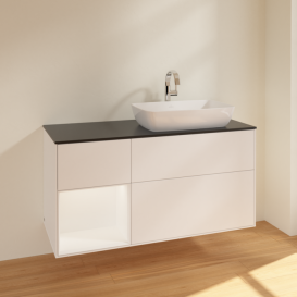 Тумба под раковину Villeroy & Boch Finion 120х50,1 см с подсветкой МДФ белый матовый лак/стекло черное матовое F802MTMT