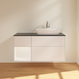 Тумба под раковину Villeroy & Boch Finion 120х50,1 см с подсветкой МДФ белый матовый лак/стекло черное матовое F802MTMT