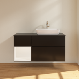 Тумба под раковину Villeroy & Boch Finion 120х50,1 см с подсветкой МДФ черный матовый лак/стекло черное матовое F802MTPD