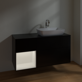 Тумба под раковину Villeroy & Boch Finion 120х50,1 см с подсветкой МДФ черный матовый лак/стекло черное матовое F802MTPD