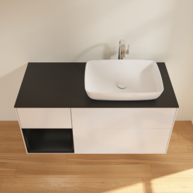 Тумба под раковину Villeroy & Boch Finion 120х50,1 см с подсветкой МДФ глянцевый белый лак/стекло черное матовое F802PDGF