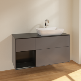 Тумба под раковину Villeroy & Boch Finion 120х50,1 см с подсветкой МДФ антрацит матовый лак/стекло черное матовое F802PDGK