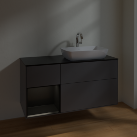 Тумба под раковину Villeroy & Boch Finion 120х50,1 см с подсветкой МДФ антрацит матовый лак/стекло черное матовое F802PDGK